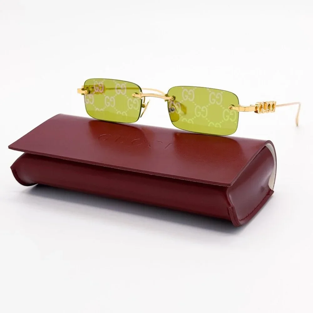 NEW GUCCI SUNGLASSES GOLD UNISEX RECTANGLE EYEWEAR GUCCI GG1808S 002